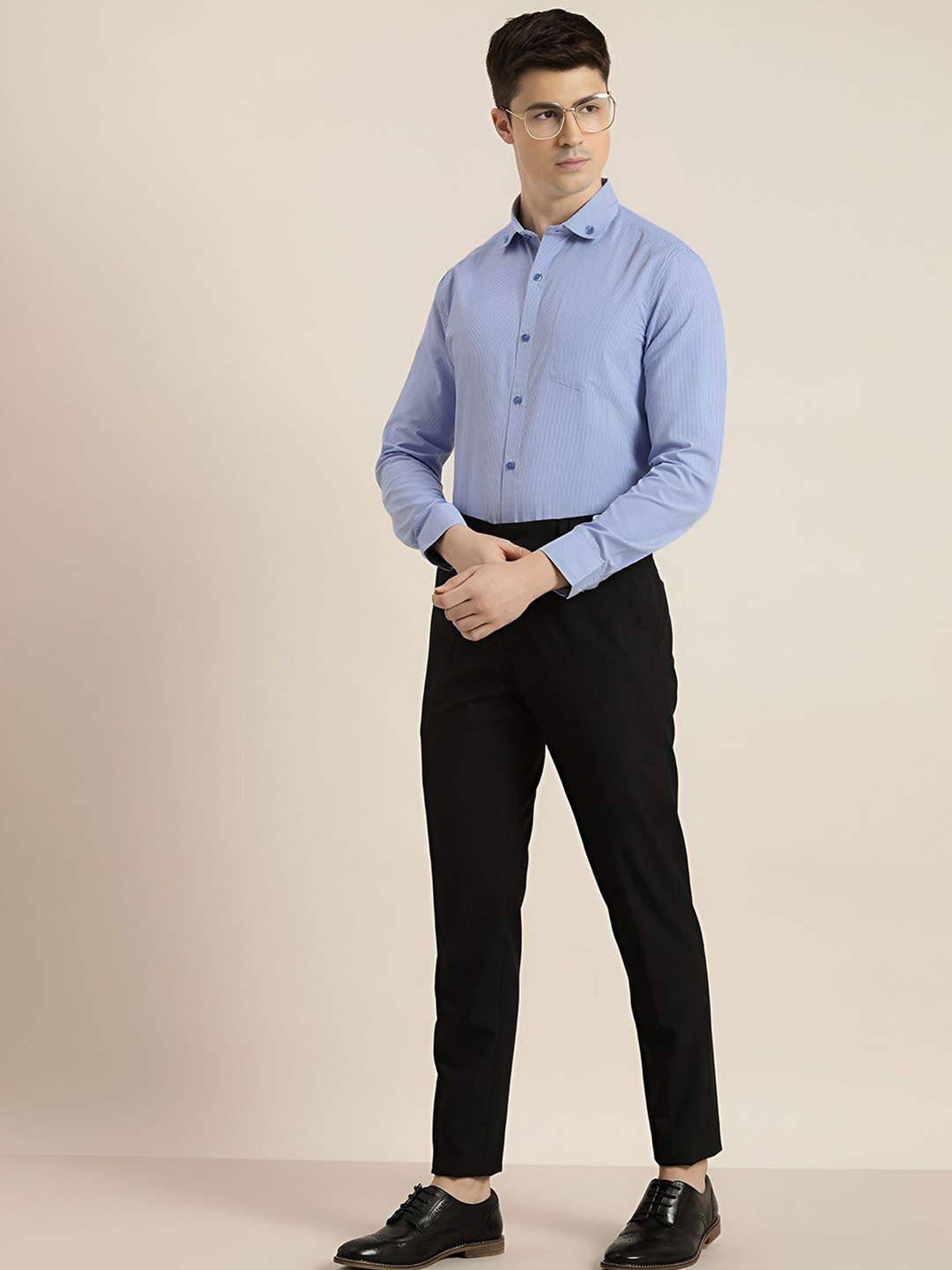 UNIQSOME Men Classic Fit Micro Checked Button-Down Collar Cotton Formal Shirt