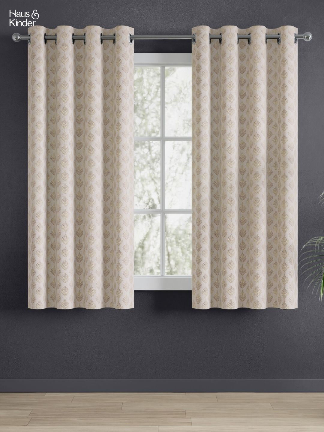 haus & kinder Signature Golden Plume Beige Jacquard 2 Pcs Room Darkening Window Curtains