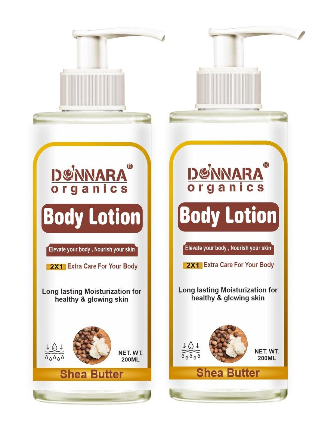Donnara Organics Set Of 2 Shea Butter Body Lotion For Healthy & Glowing Skin - 200 ml Each