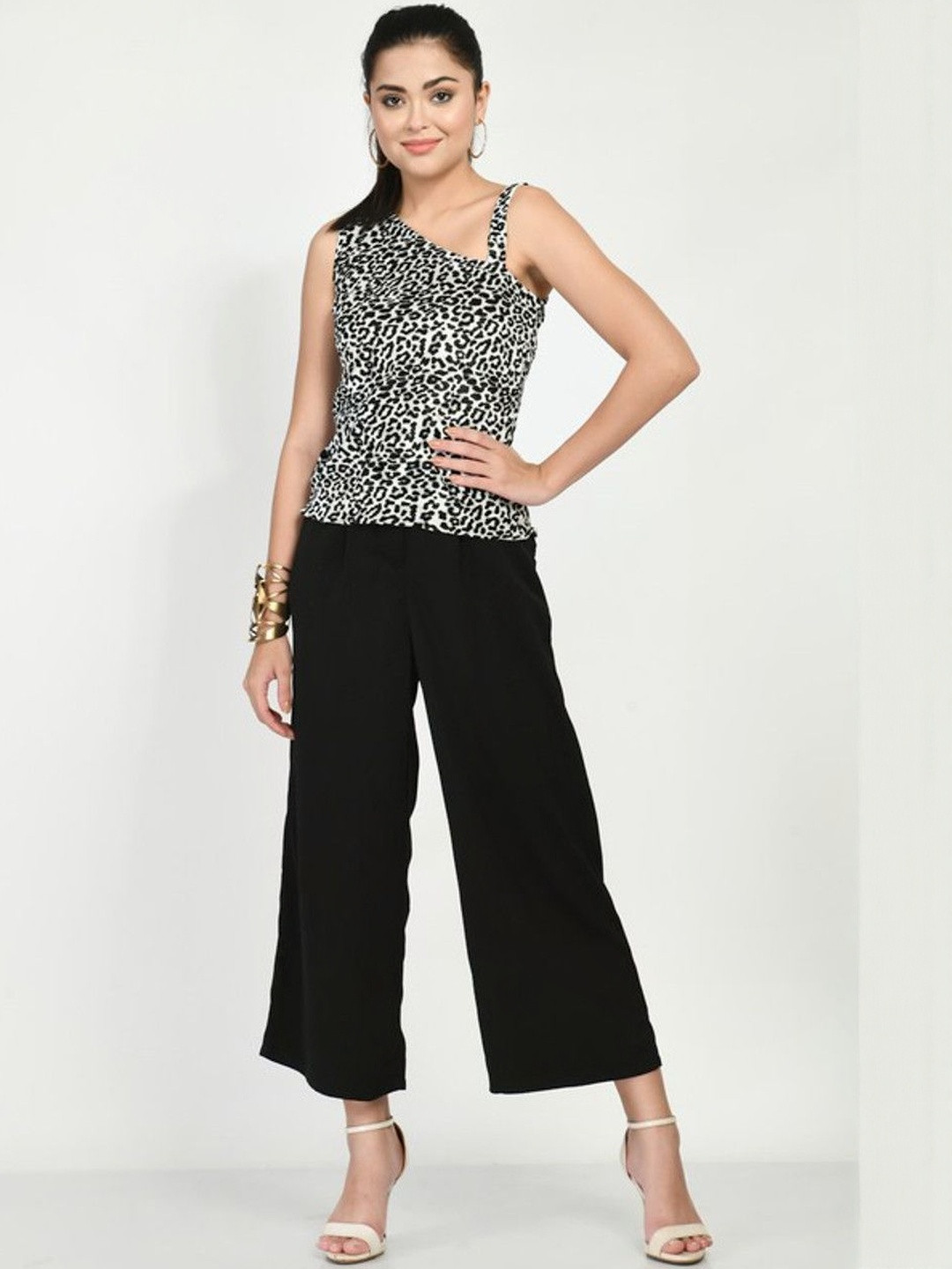 Lihana Animal Print One Shoulder Velvet Top