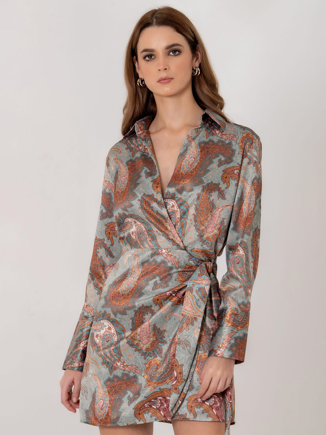 KALAMIR Printed Satin Mini Wrap Dress