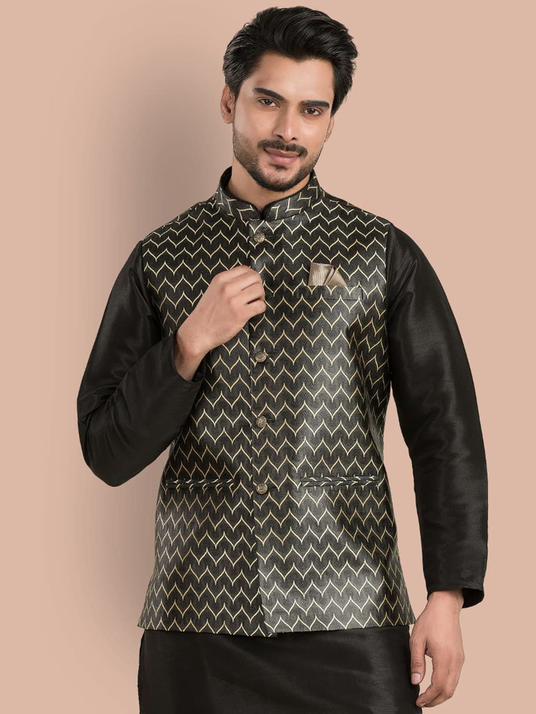 TRENDS OF ETHNIC Men Printed Mandarin Collar Nehru Jackets