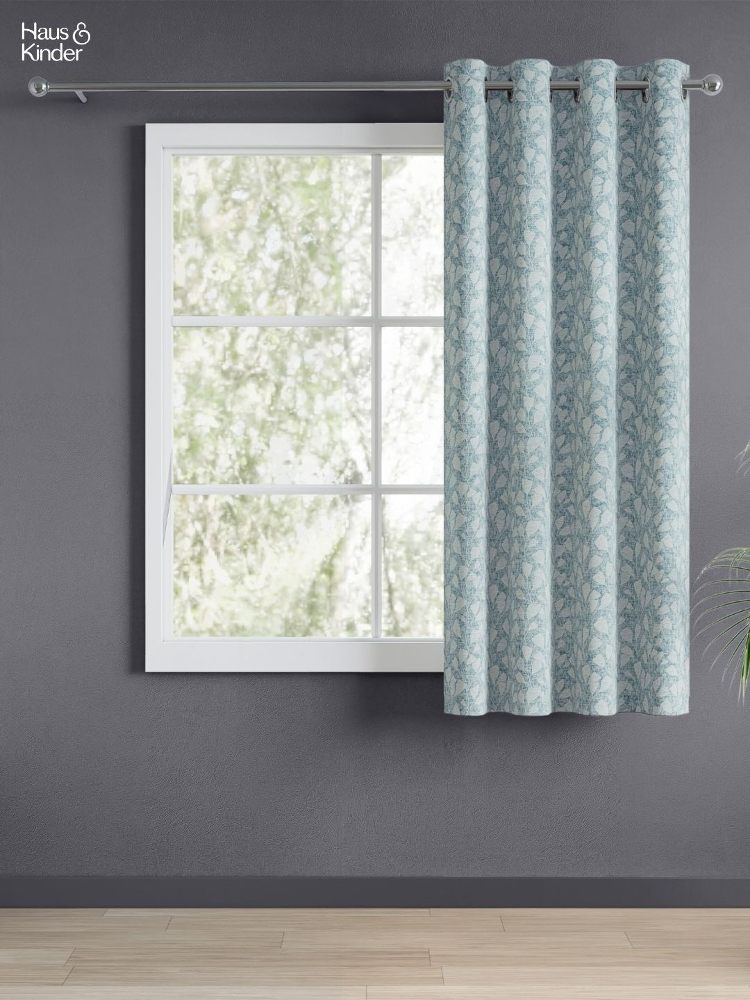 haus & kinder Slate Leaf Blue & Grey Abstract Jacquard Window RoomDarkening Eyelet Curtain