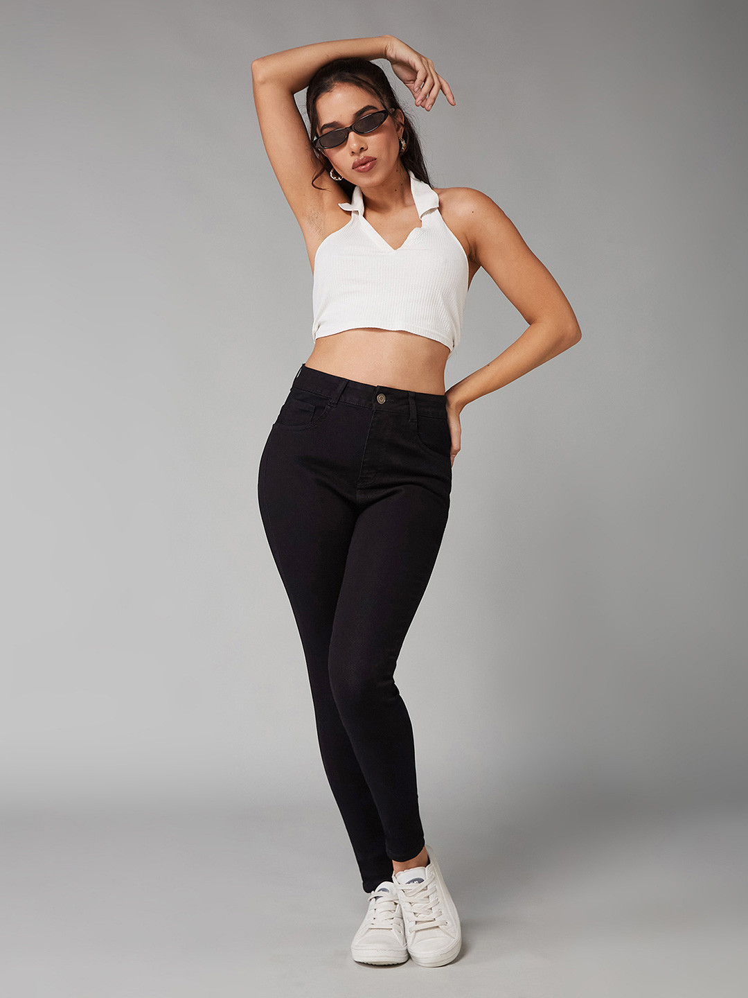 DOLCE CRUDO Women's OD Skinny High Rise Clean Look Regular Stretchable Denim Jeans