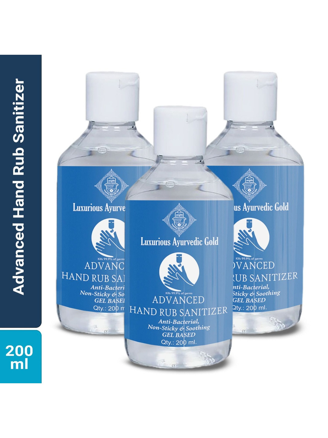 Luxurious Ayurvedic Gold Set Of 3 Advanced Hand Rub Sanitizer - 200 ml Each