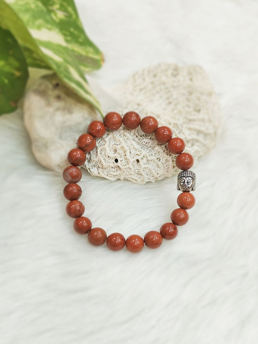 Cold Lava Studio Silver-Plated Red Jasper & Crystals Beaded Elasticated Bracelet