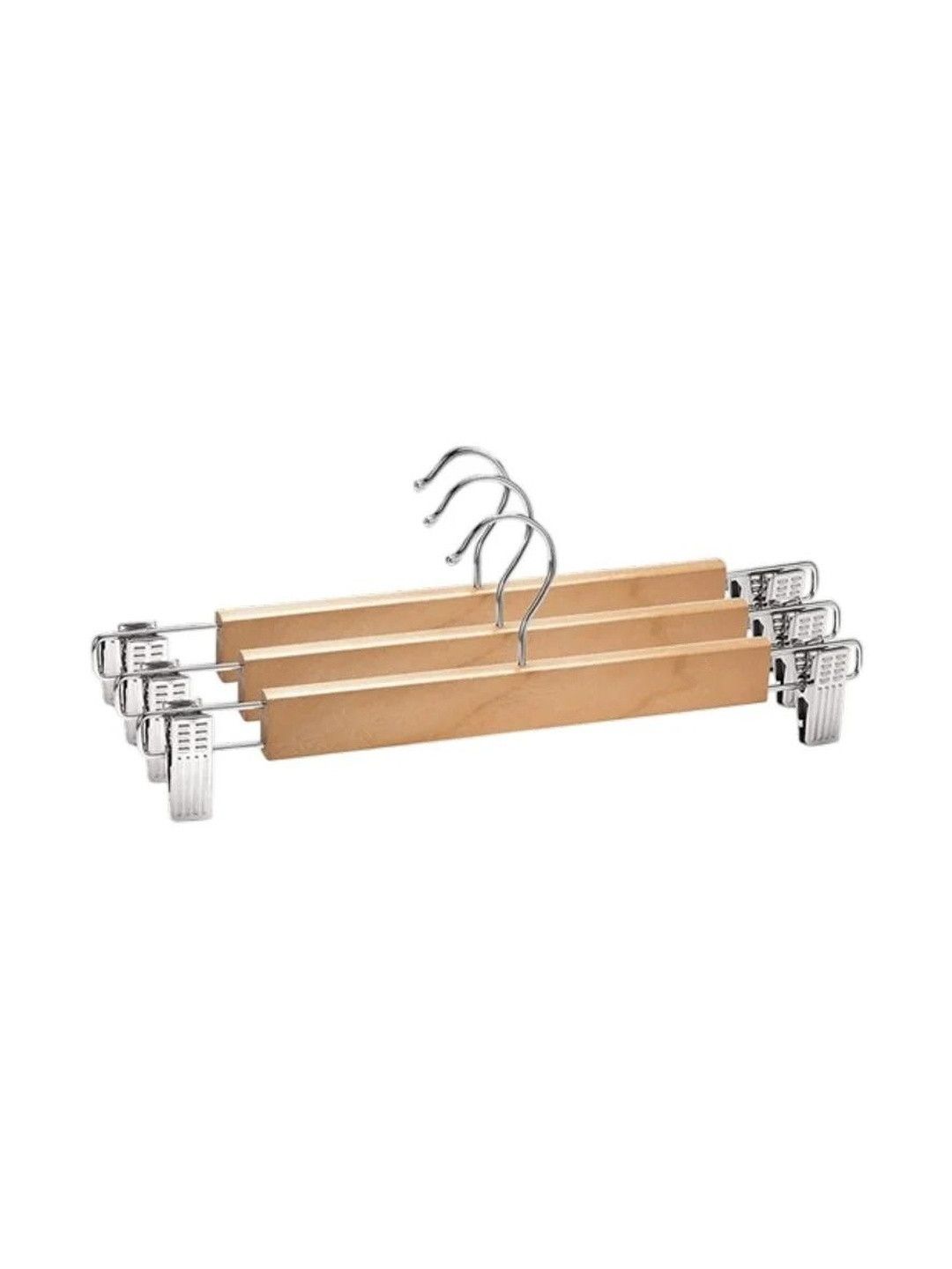 HangitNow Beige 3 Pieces Wooden Cloth Bar Hanger With Adjustable Clips