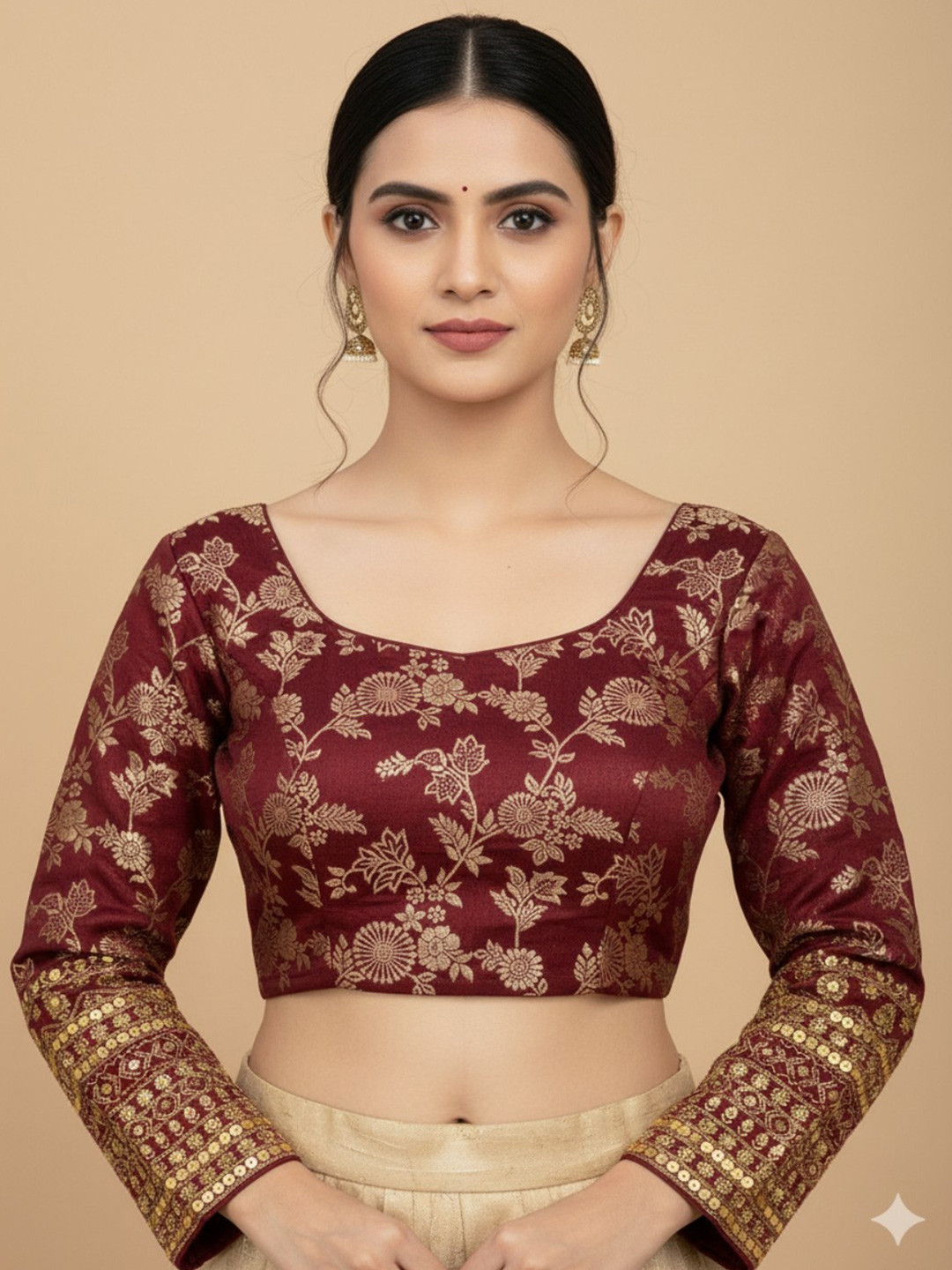 RAGHUVEER CREATION Embroidered Full Sleeve Dola Silk With Daaman Work Saree Blouse