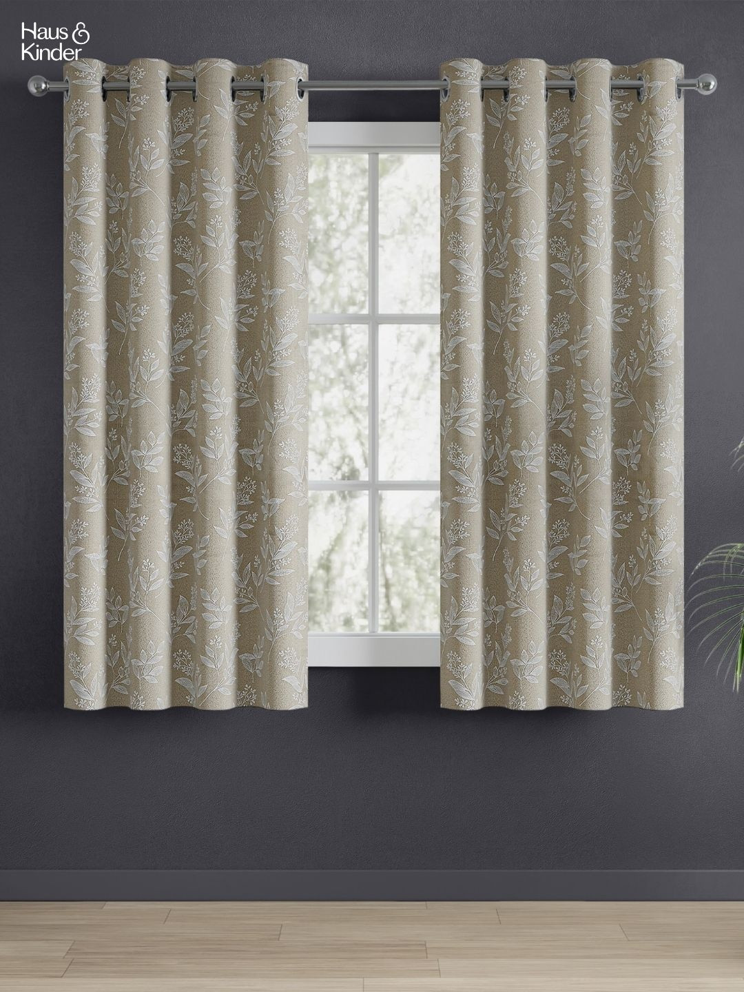 haus & kinder Signature Ashwood Bloom Grey Jacquard 2 Pcs Room Darkening Window Curtains