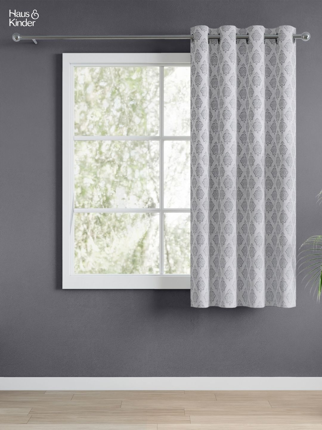 haus & kinder Signature Silvercrest Damask Grey Jacquard Room Darkening Window Curtain