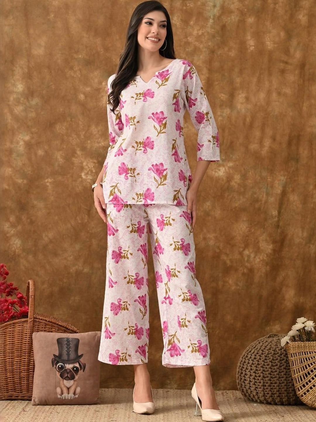 ao services Women Pure Cotton Printed Night suit