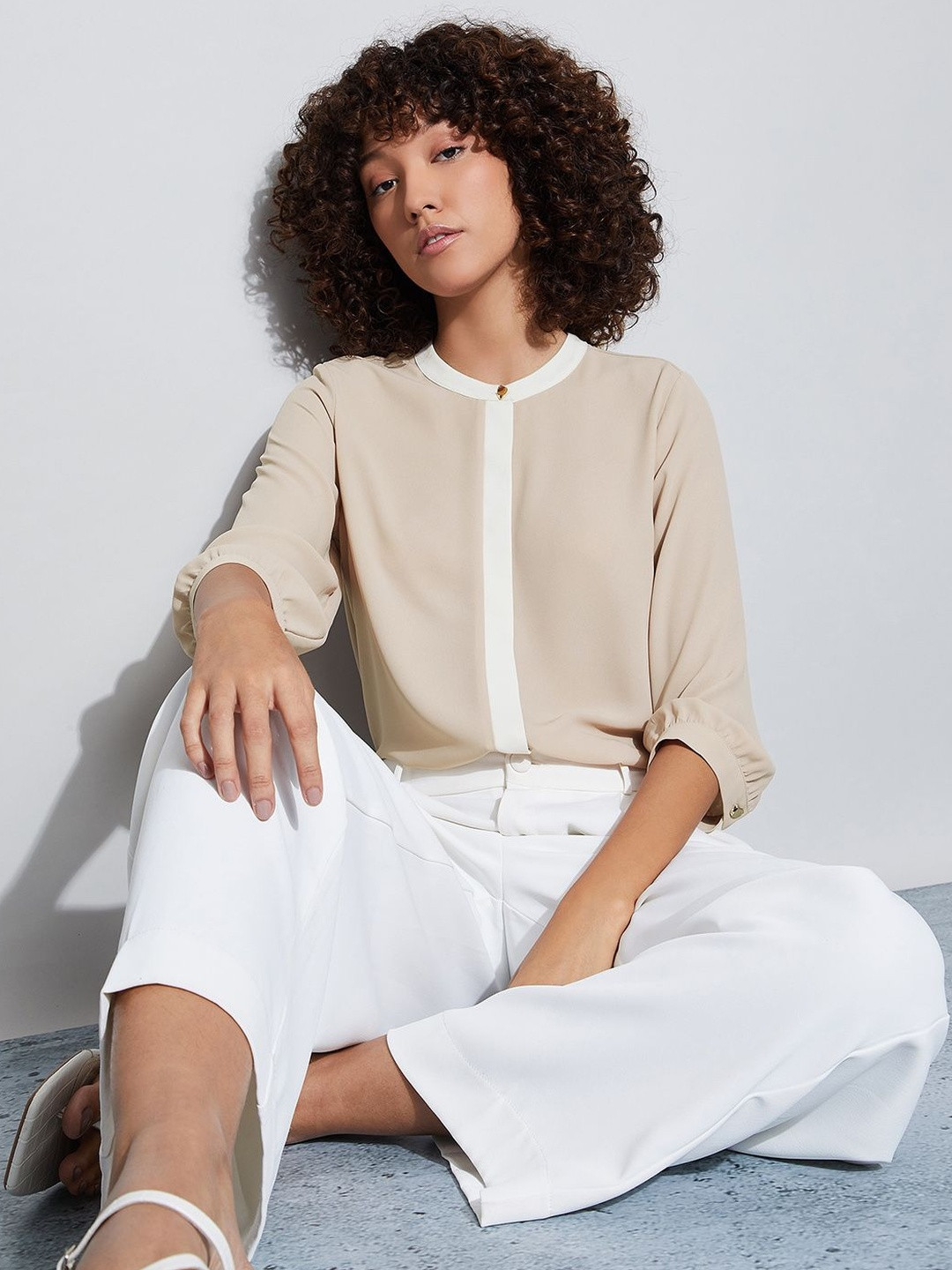 CODE by Lifestyle Women Mandarin Collar Three-Quarter Sleeves Top