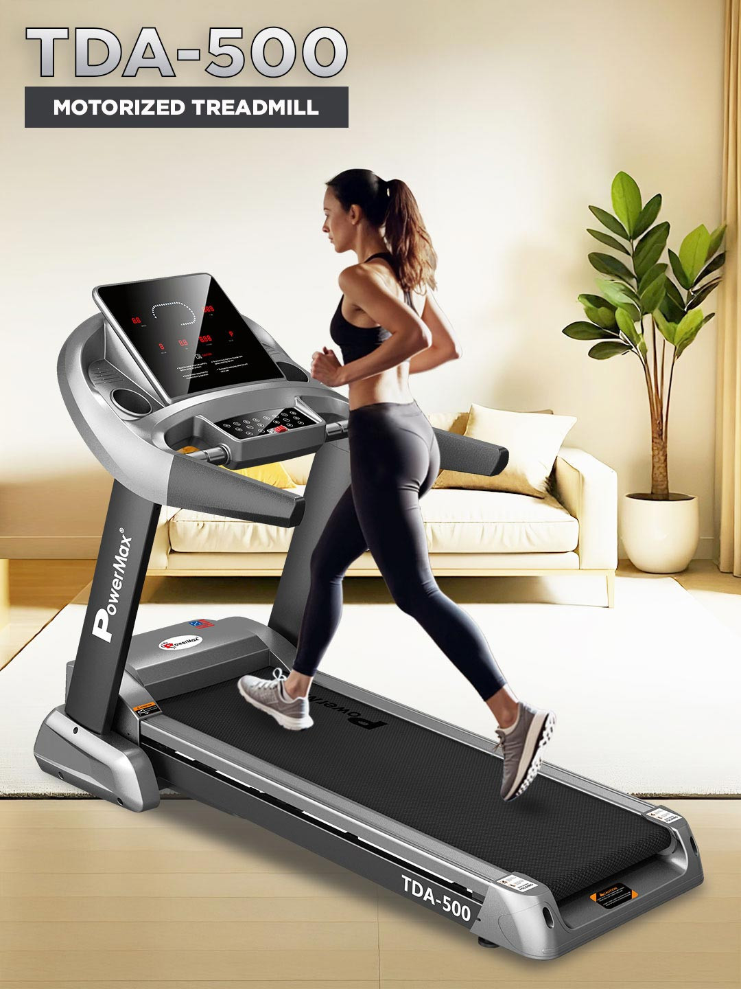 PowerMax Fitness TDA-500 Motorised 4 HP DC Motor with Smart Touch Keys Foldable Treadmill