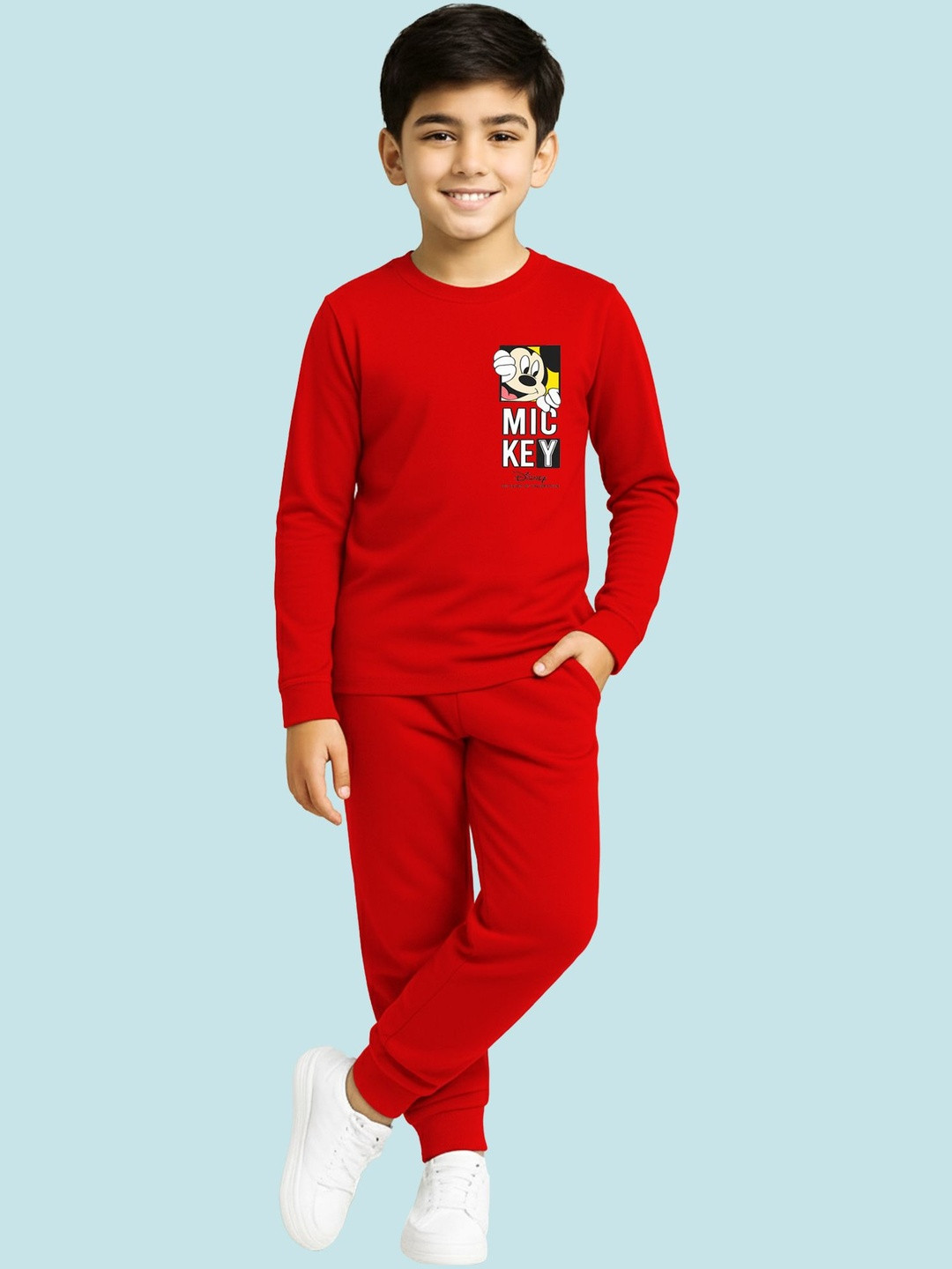 YK Disney Boys Animal Graphic Printed Round Neck T-Shirt With Pyjamas