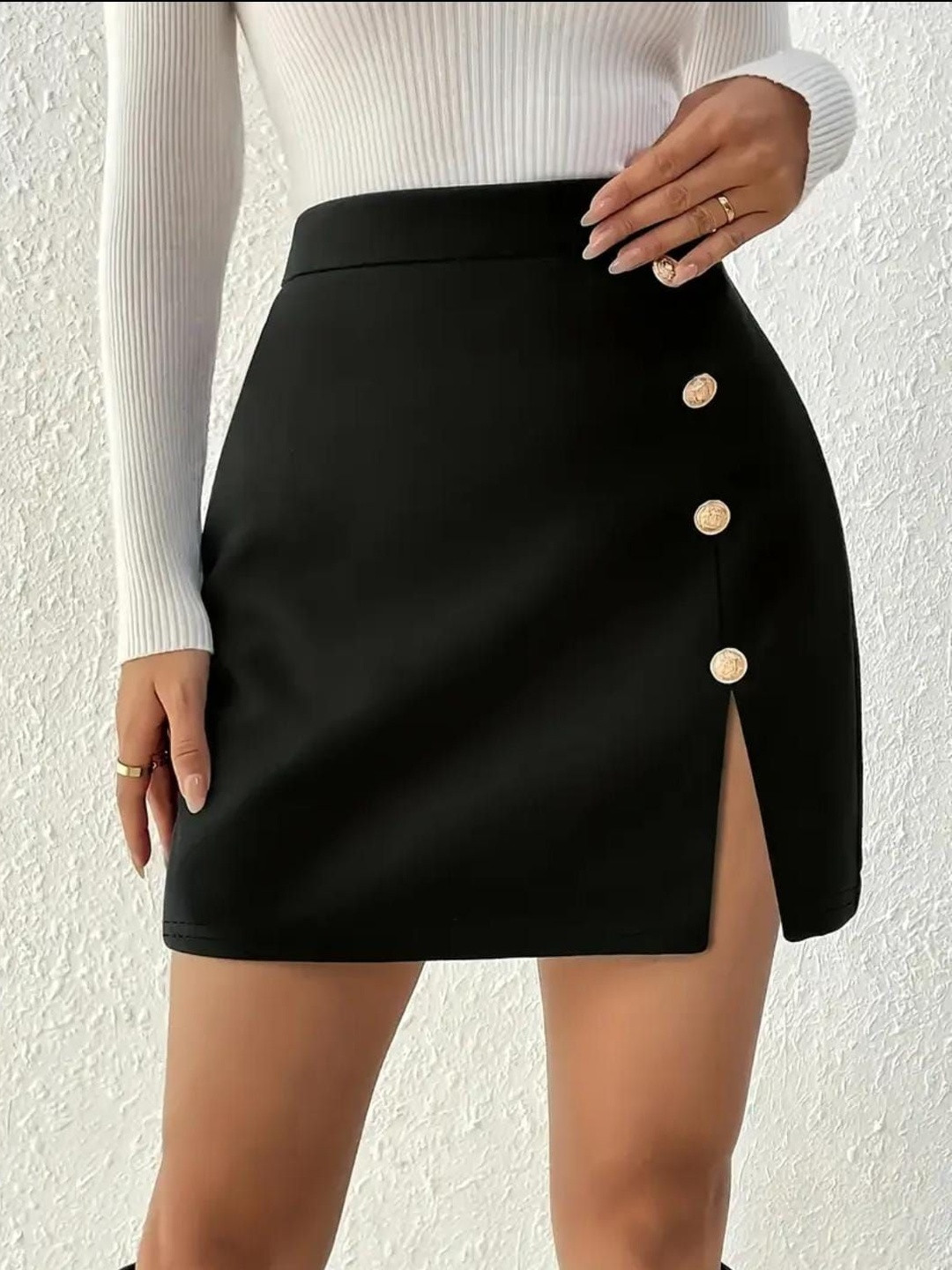 JINJIN FASHION Women Side Slit High-Rise Mini Skirt