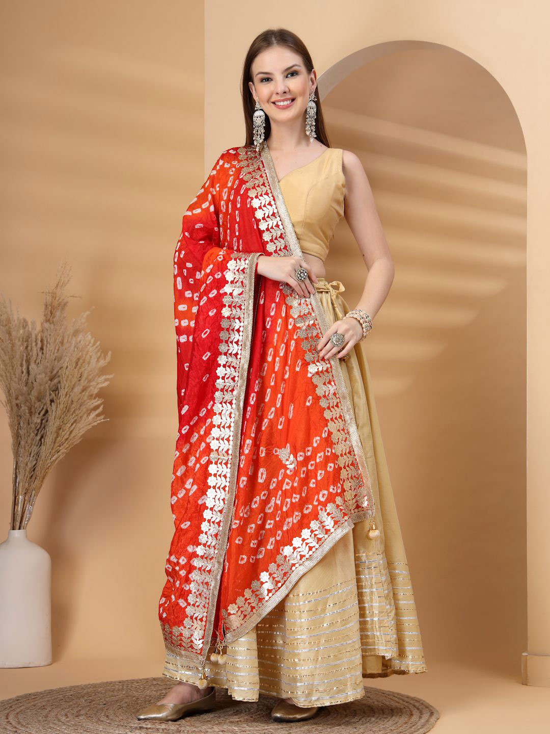 Clora Creation Bandhani Tie and Dye Dupatta with Gotta Patti Work