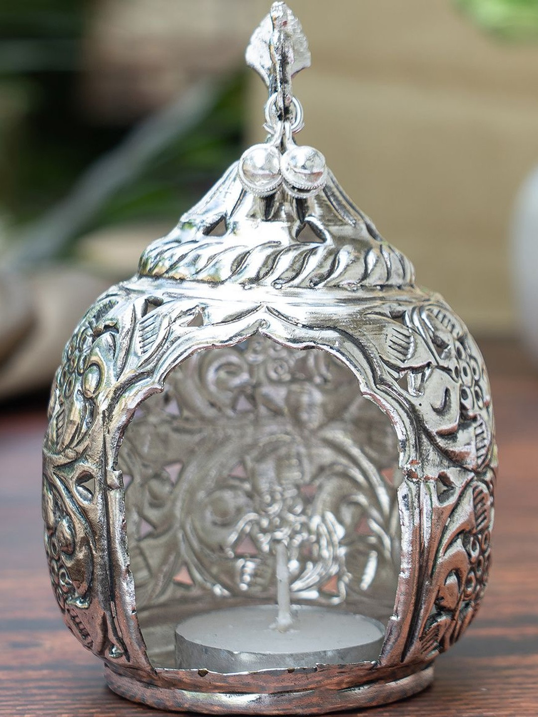 The Zappy Box Silver-Toned Bell T-Light Lantern Candle Holder