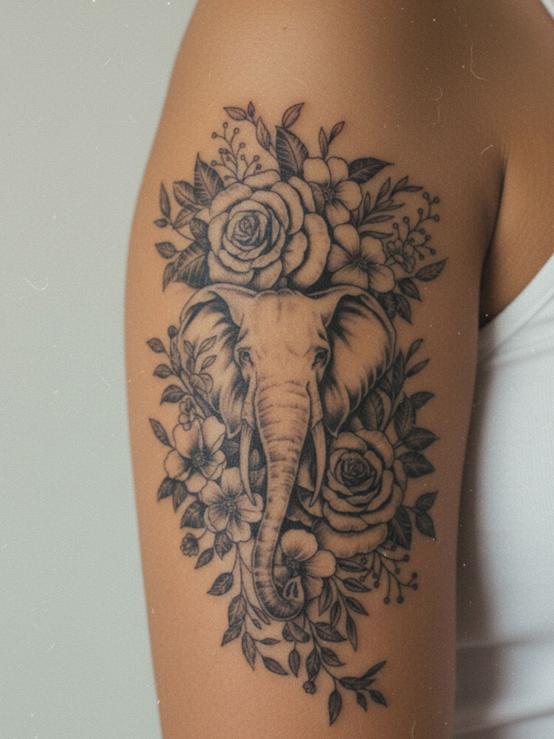 LICK Plant Base Semi Temporary Elephant Floral Matte Finish Body Tattoo - Navy Blue
