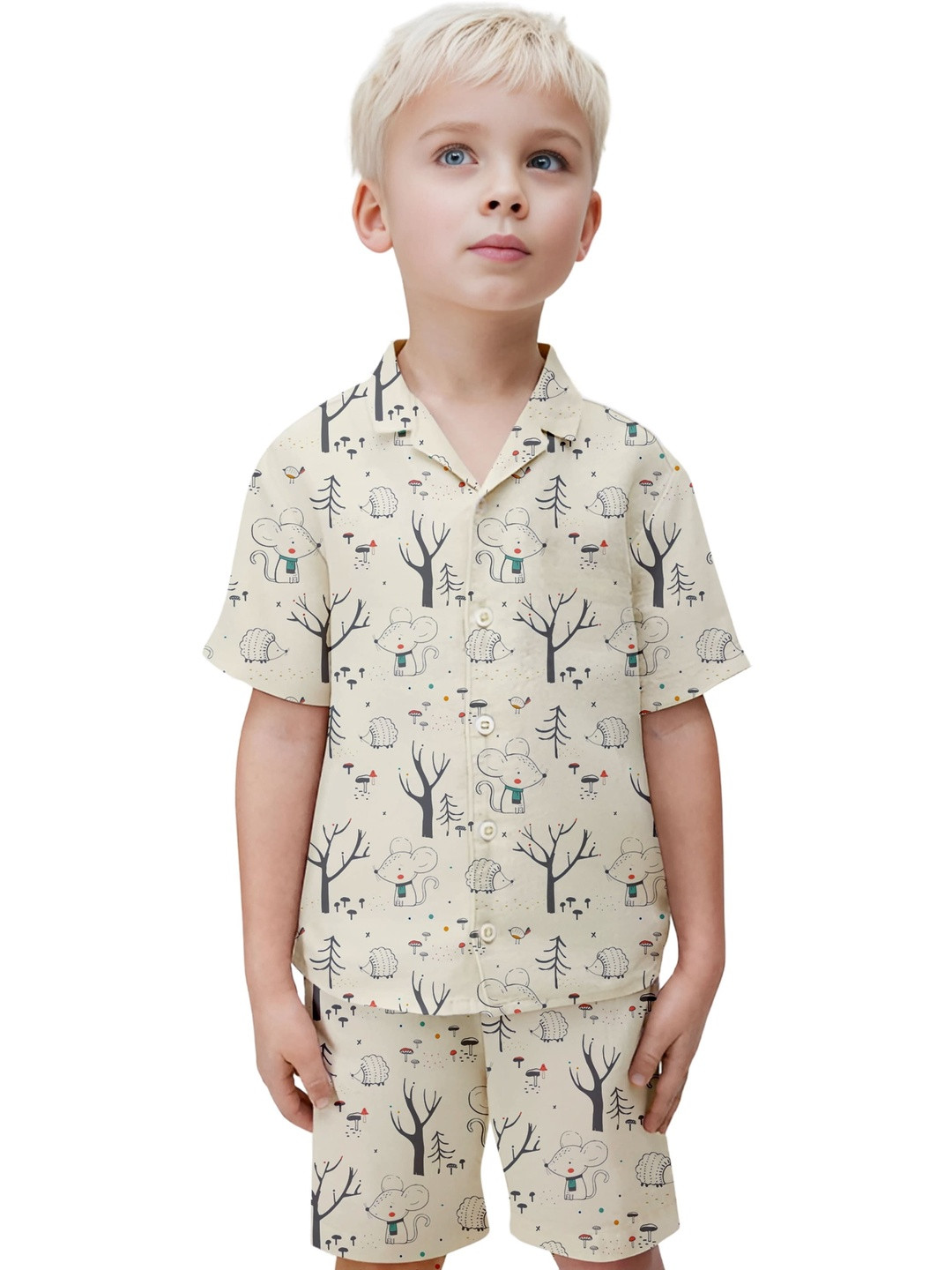 NEW COMERS Boys Animal Graphic Printed Shirt Collar Shirt With Shorts