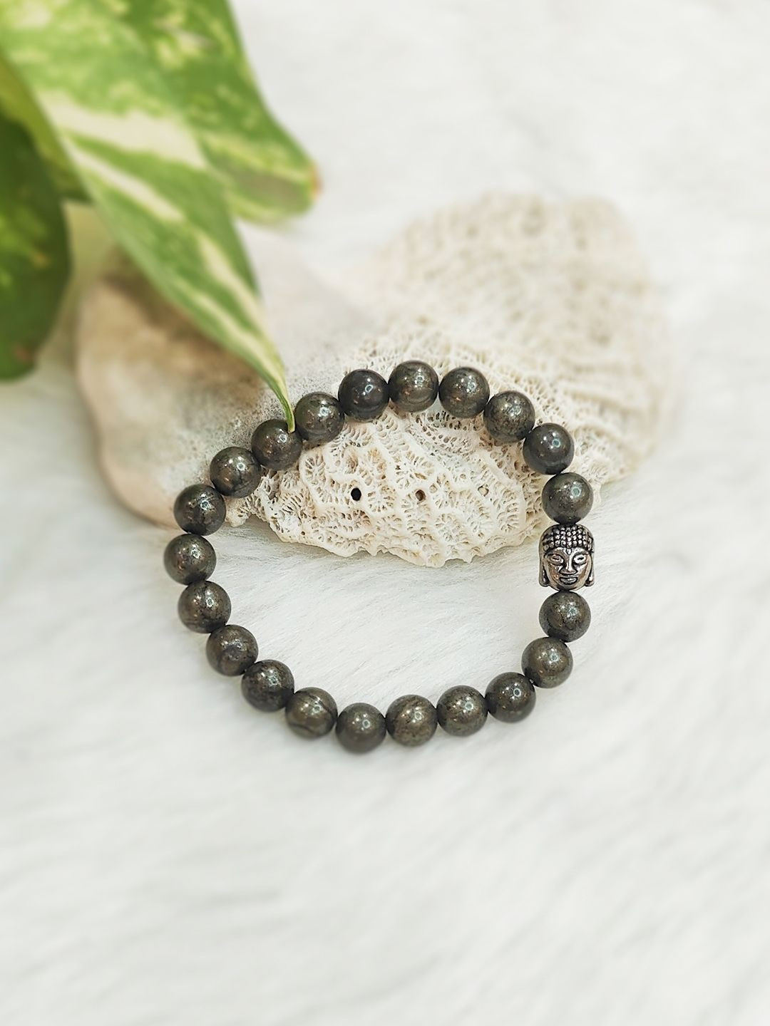 Cold Lava Studio Unisex Pyrite & Crystals Beaded Elasticated Bracelet