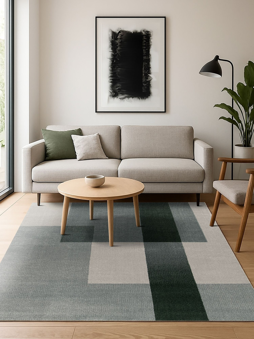 OBSESSIONS Olive Green Geometric Printed Traditional Carpet