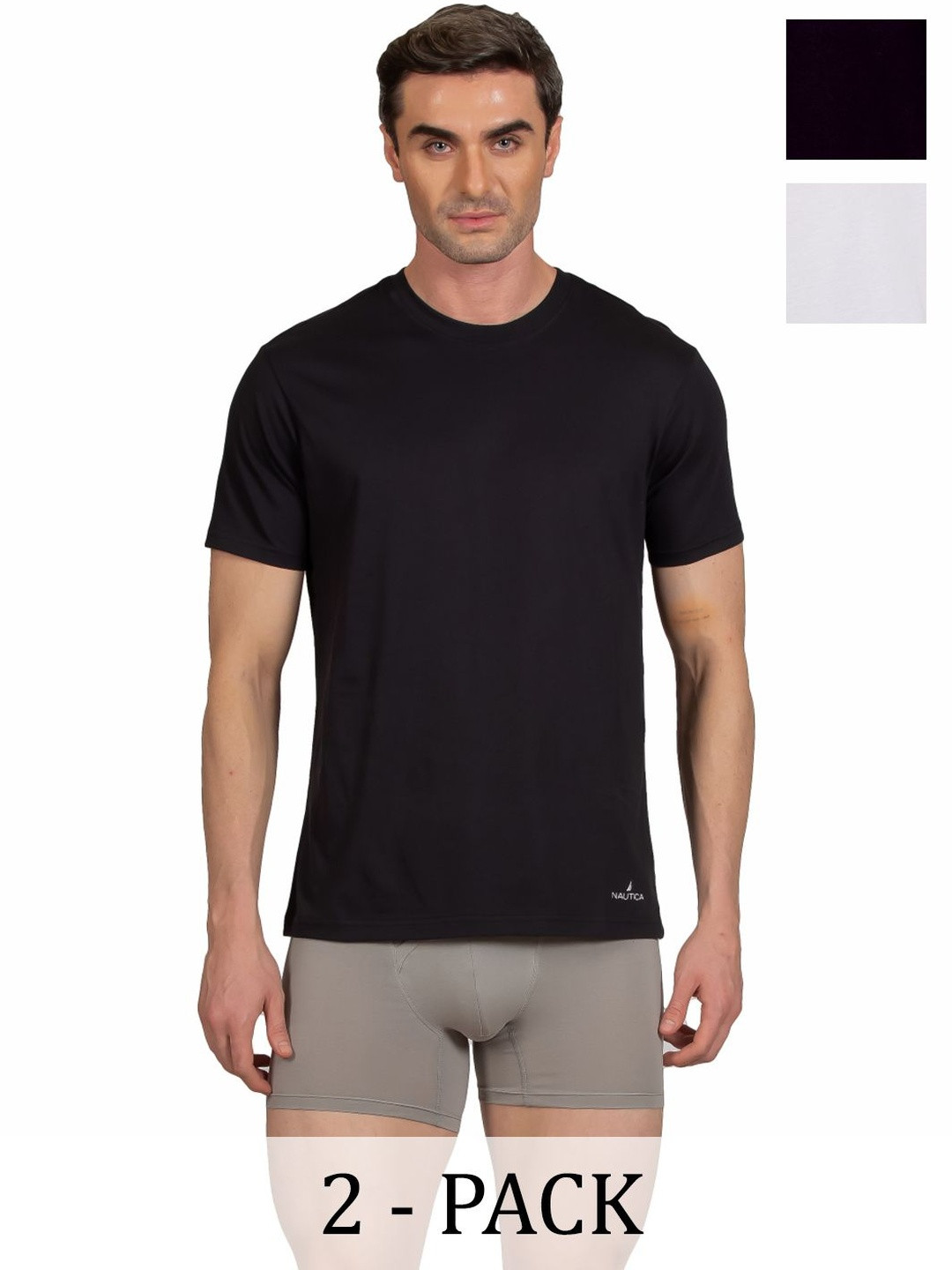 Nautica Men Pack Of 2 Pure Cotton Round Neck Lounge T-shirt