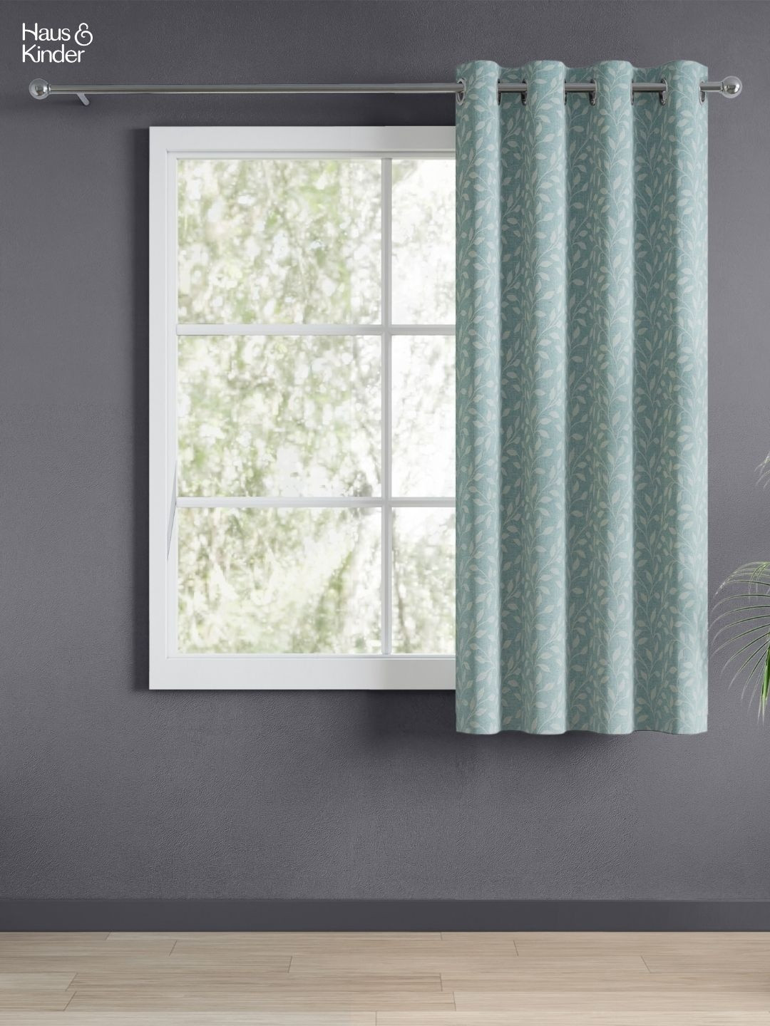 haus & kinder Ocean Breeze Blue & White Floral Printed Room Darkening Window Curtain