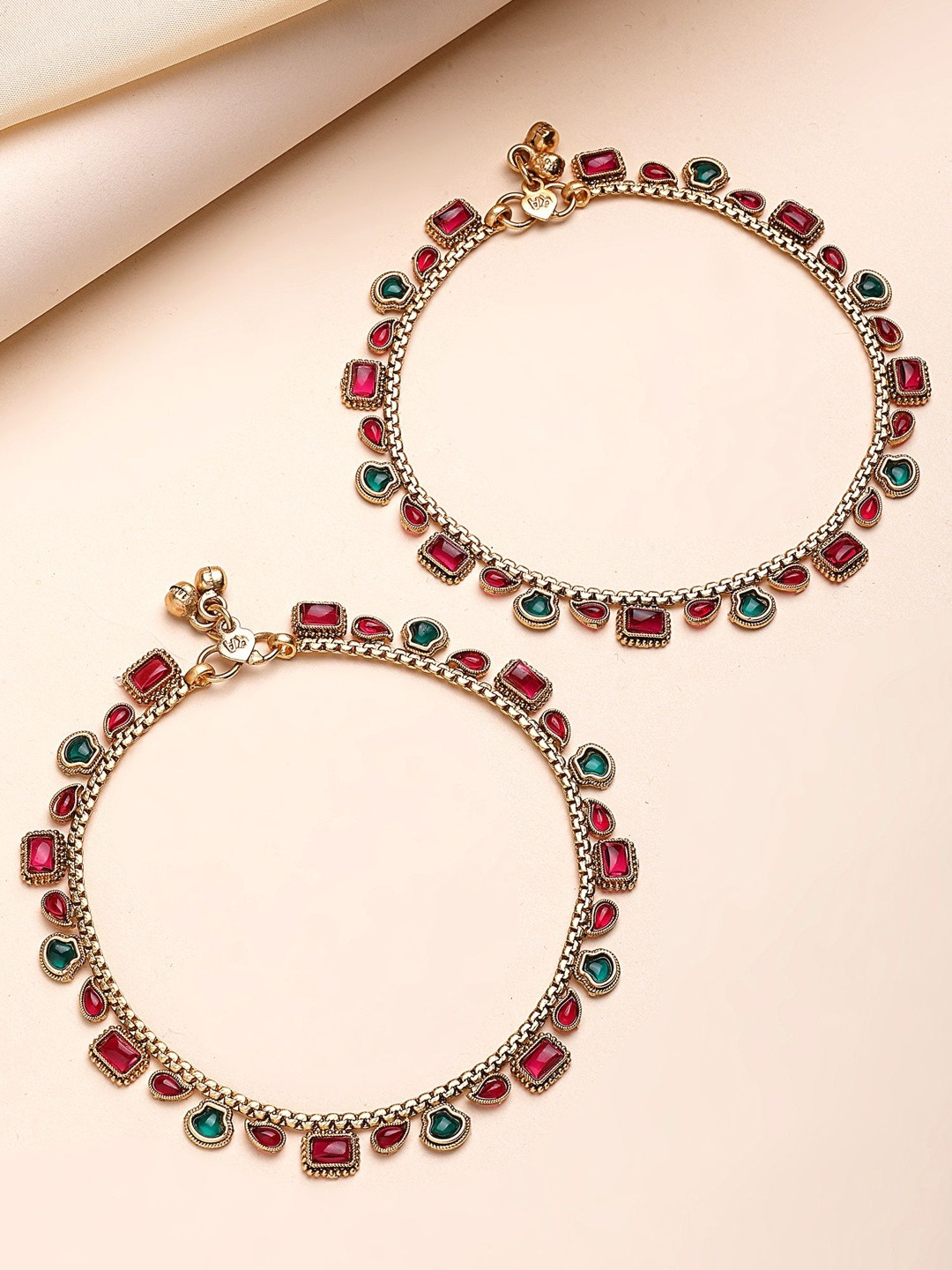 KARATCART Gold-Plated Kundan Stone Studded Anklet