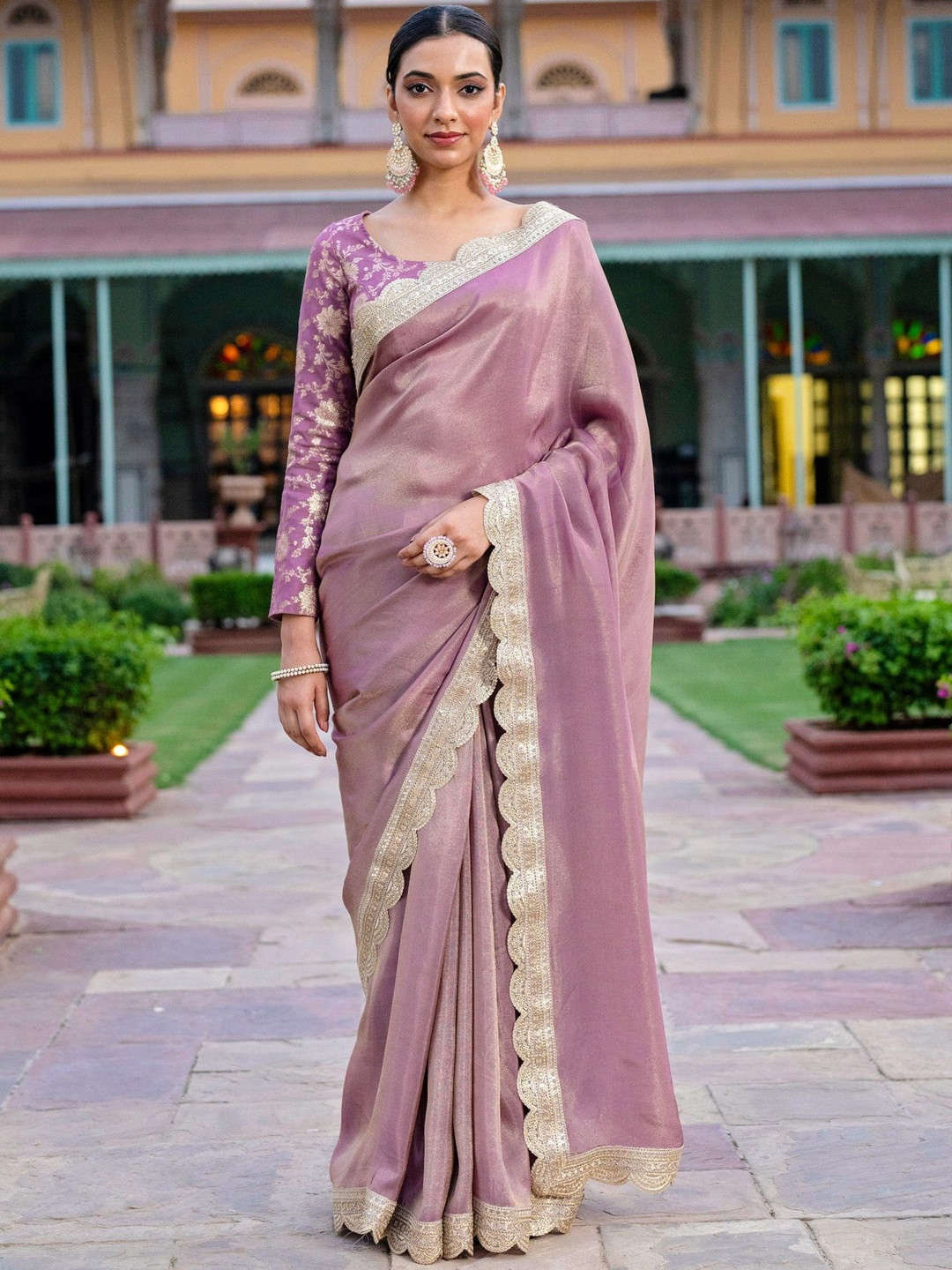 KASYA Woven Design Round Neck Saree Blouse