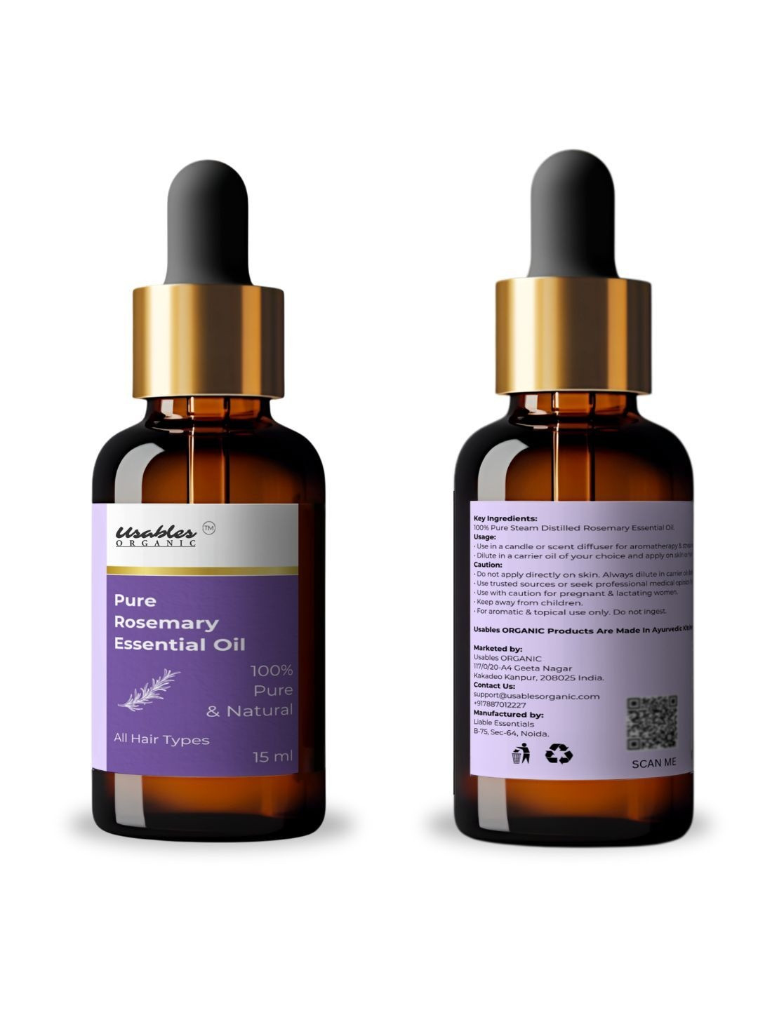 Usables ORGANIC Pure Rosemary Essential Oil- 15 ml