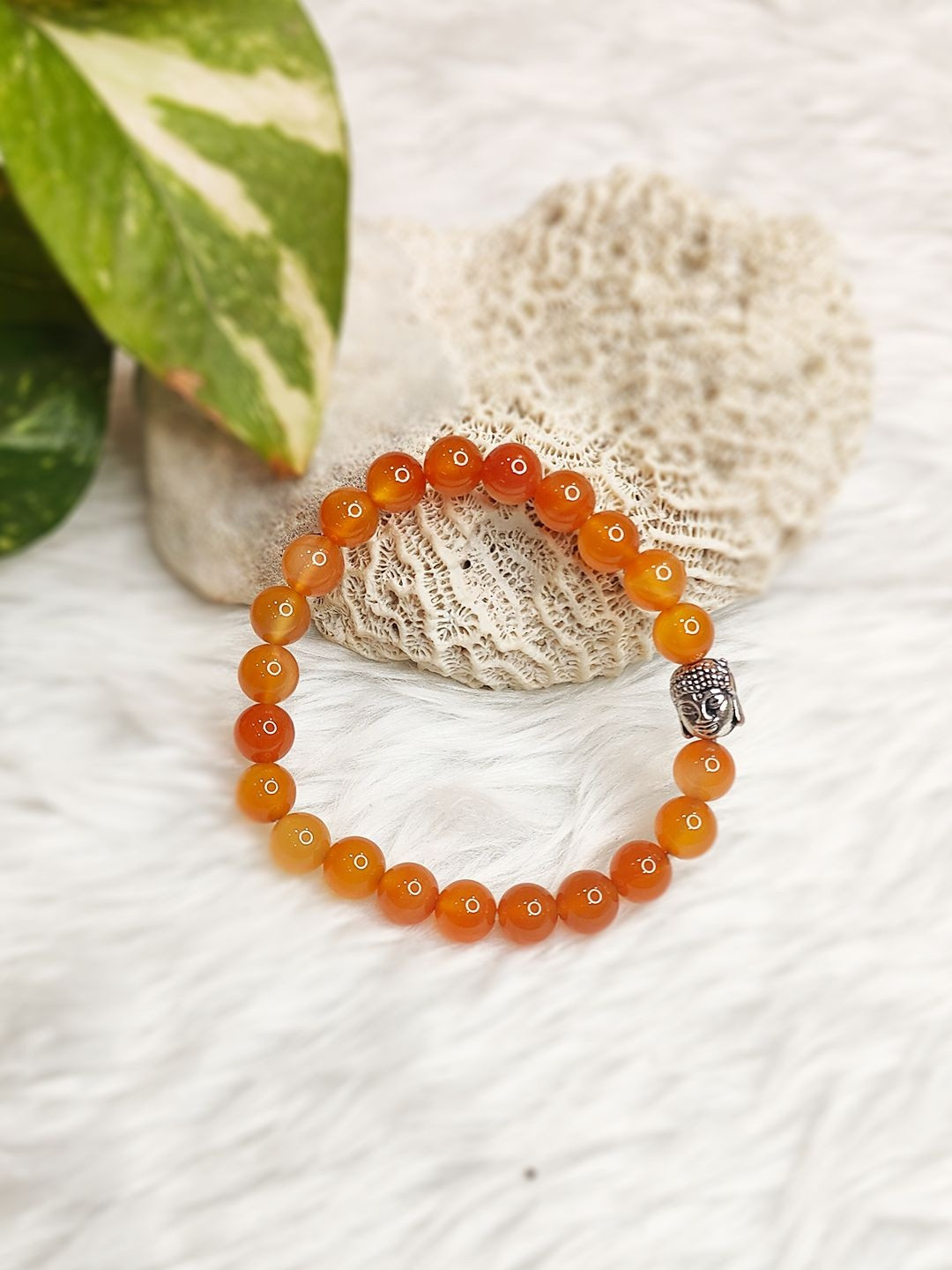 Cold Lava Studio Unisex Carnelian & Crystals Beaded Elasticated Bracelet