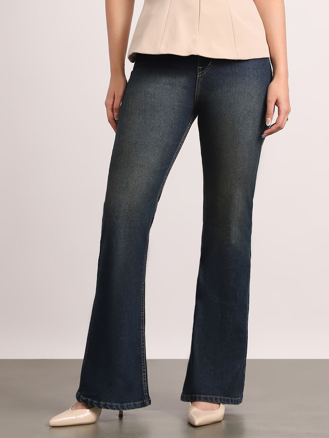 Urbano Fashion Women Dark Blue Mid Rise Bootcut Fit Jeans Stretchable