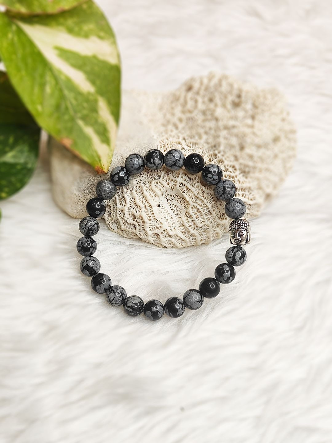 Cold Lava Studio Snowflake Obsidean & Crystals Beaded Elasticated Bracelet