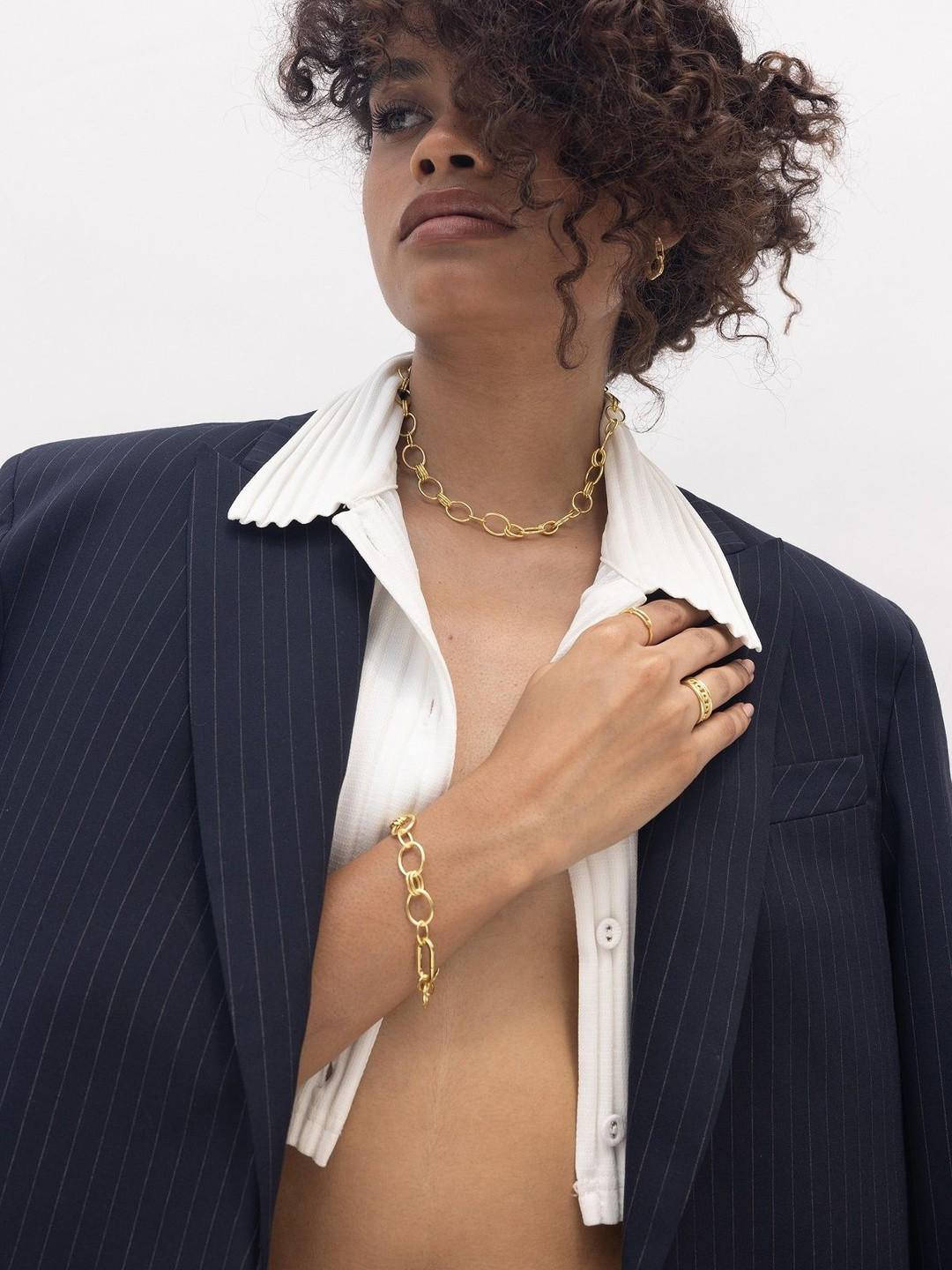 Nishani Ukiyo 925 Sterling Silver Gold-Plated Link Bracelet