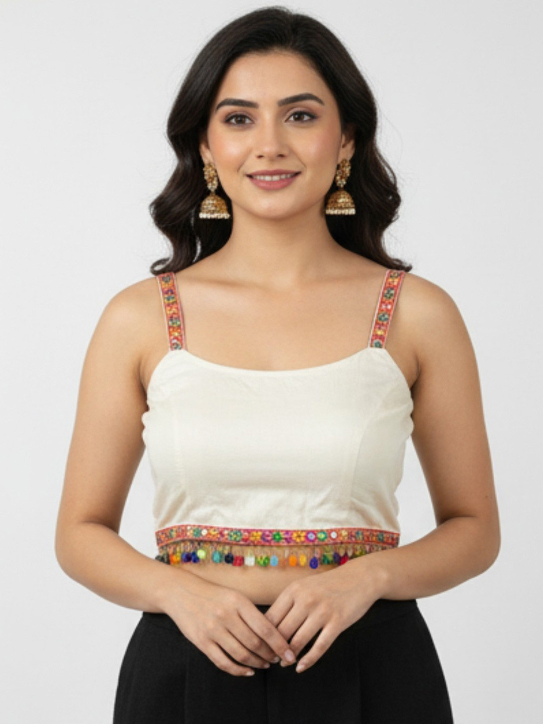 RAGHUVEER CREATION Mirror Work Detail Sleeveless Saree Blouse