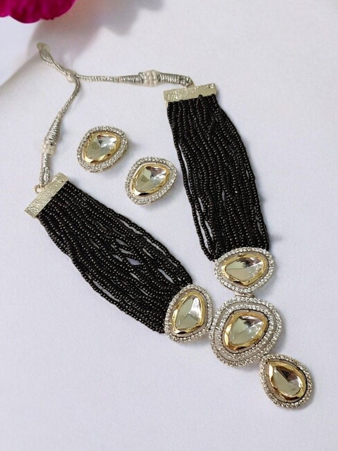 INDIAURA MODE Gold-Plated Kundan Studded & Beaded Jewellery Set