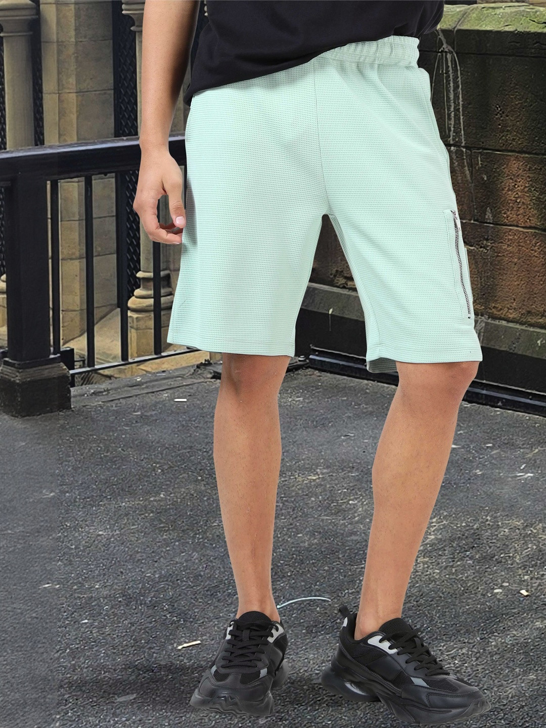 STELLERS Men Checked Regular Fit Mid-Rise Streachable Shorts