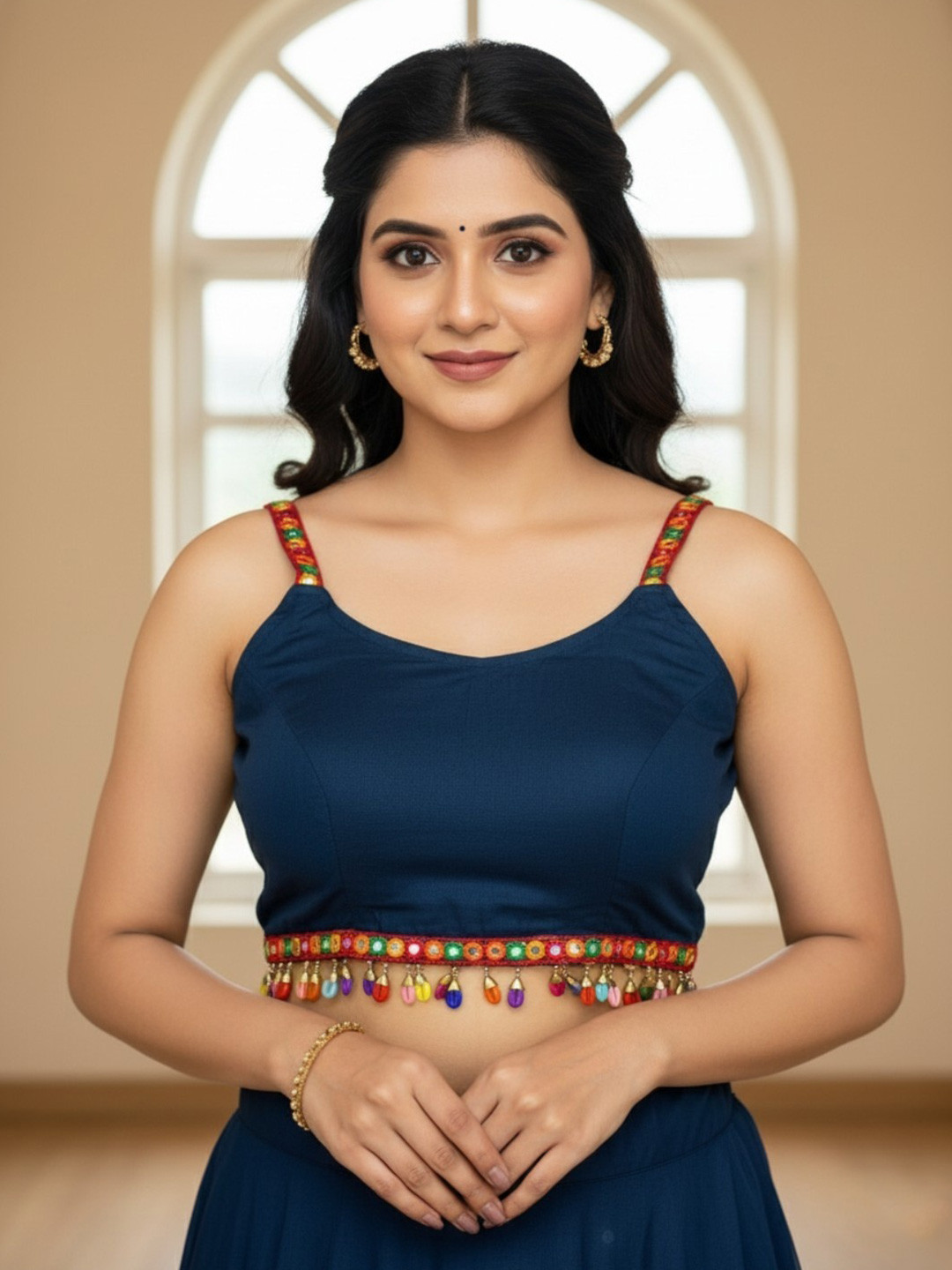 RAGHUVEER CREATION Mirror Work Detail Sleeveless Saree Blouse