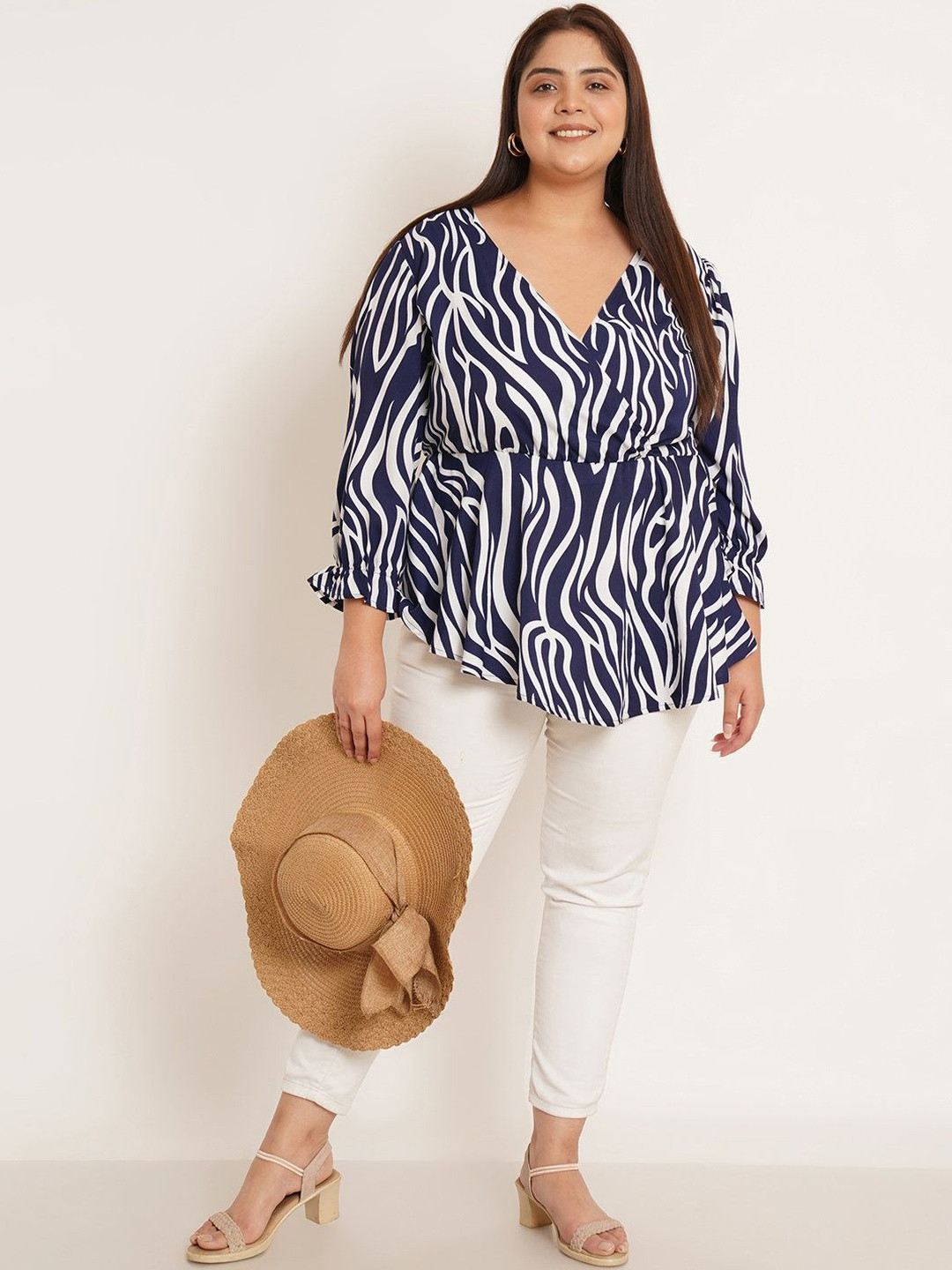U&F Beyond Animal Print Crepe Wrap Top