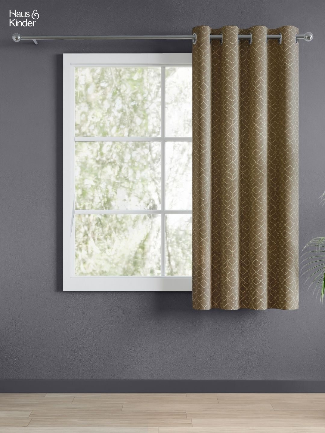 haus & kinder Urban Lattice Brown & Gold-Toned Geometric Room Darkening Window Curtain