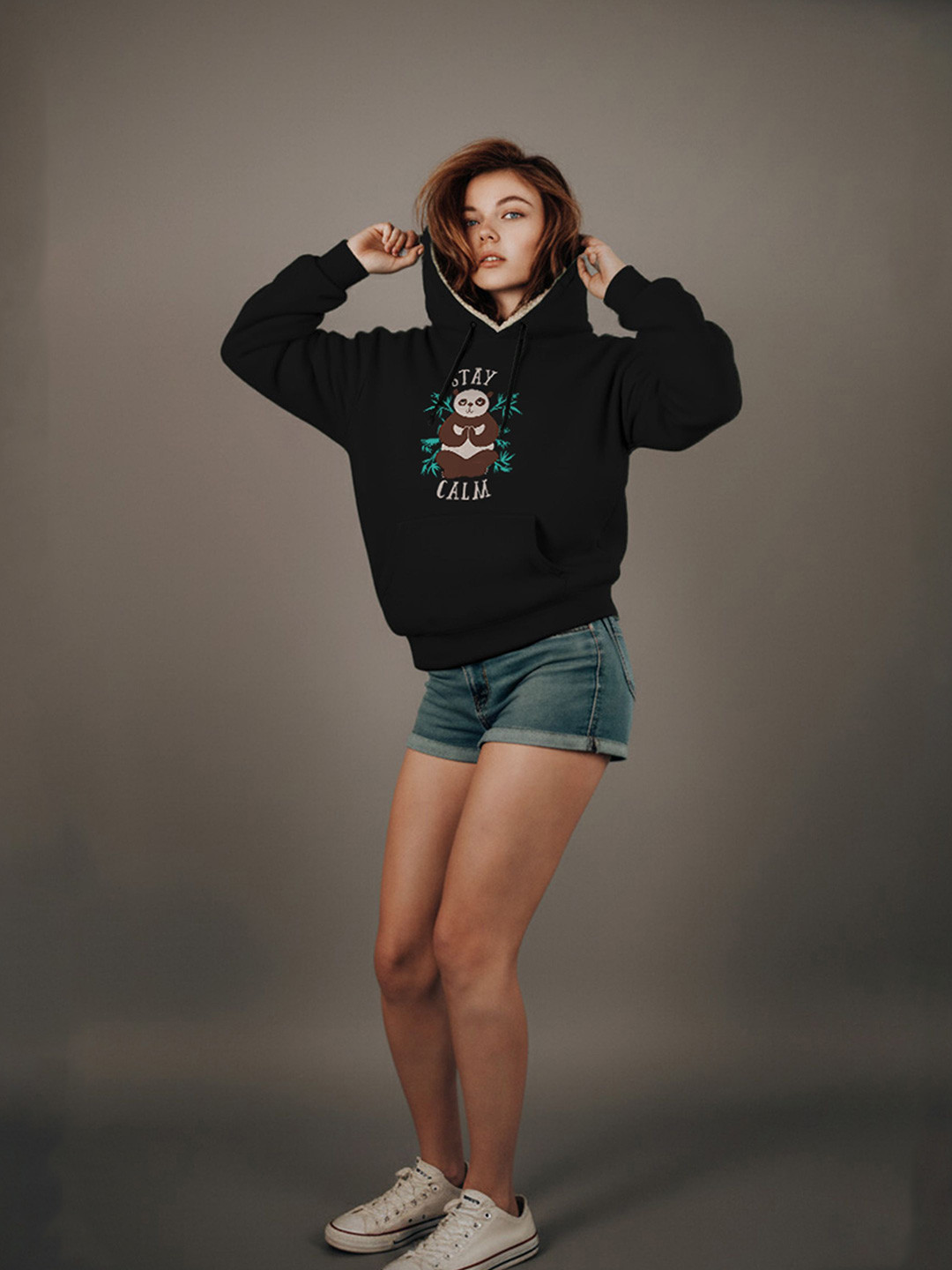 TOGS & TERRE Women Oversized Graphic Printed Hooded Sweatshirt