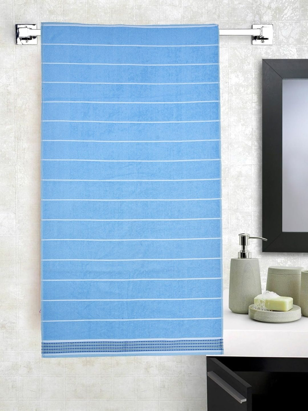 Rustic Linen Turquoise Blue Striped Cotton Skin Friendly 500 GSM Bath Towel