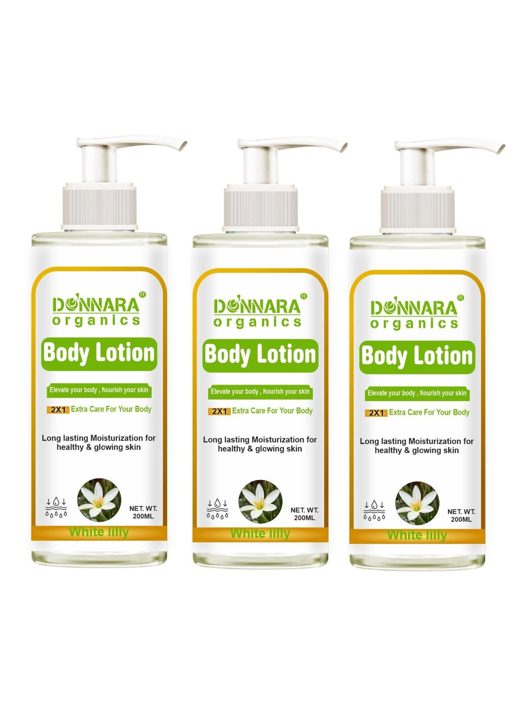 Donnara Organics Set Of 3 White Lily Body Lotion For Healthy & Glowing Skin - 200 ml Each