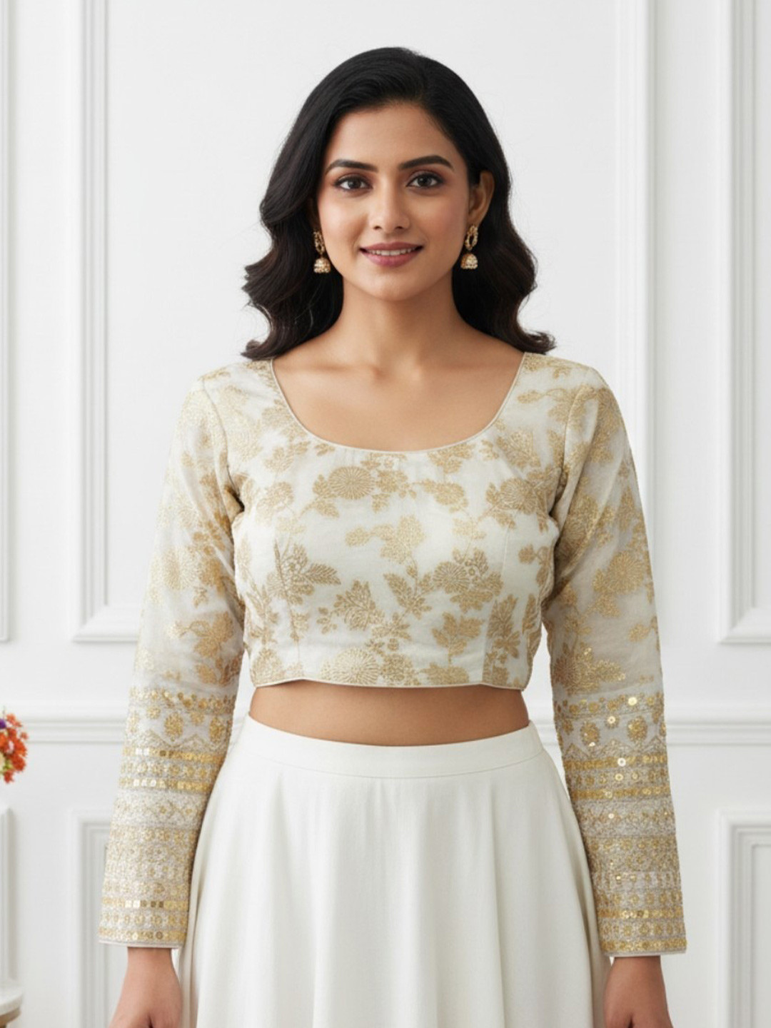 RAGHUVEER CREATION Women Embroidered Jacquard Saree Blouse With Daaman Work