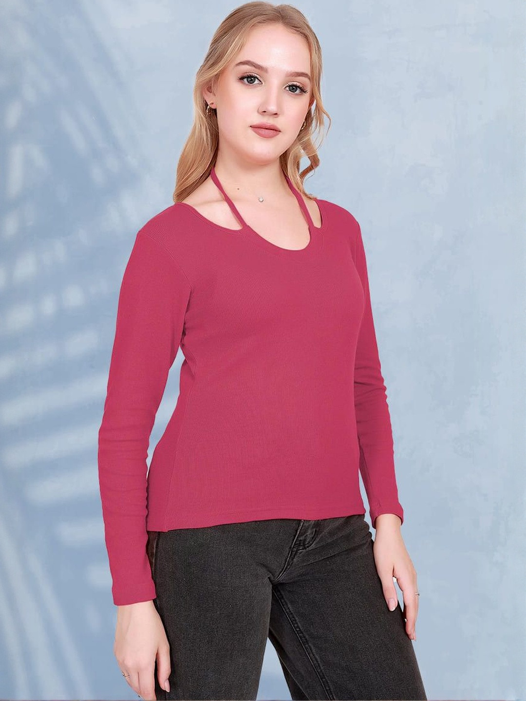 KIK33 Women Halter Neck Full Sleeves Top