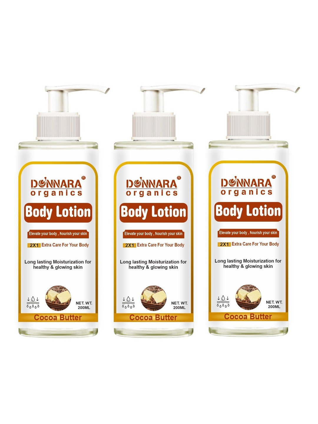Donnara Organics Pack of 3 Deep Nourishing Cocoa Butter Body Lotion
