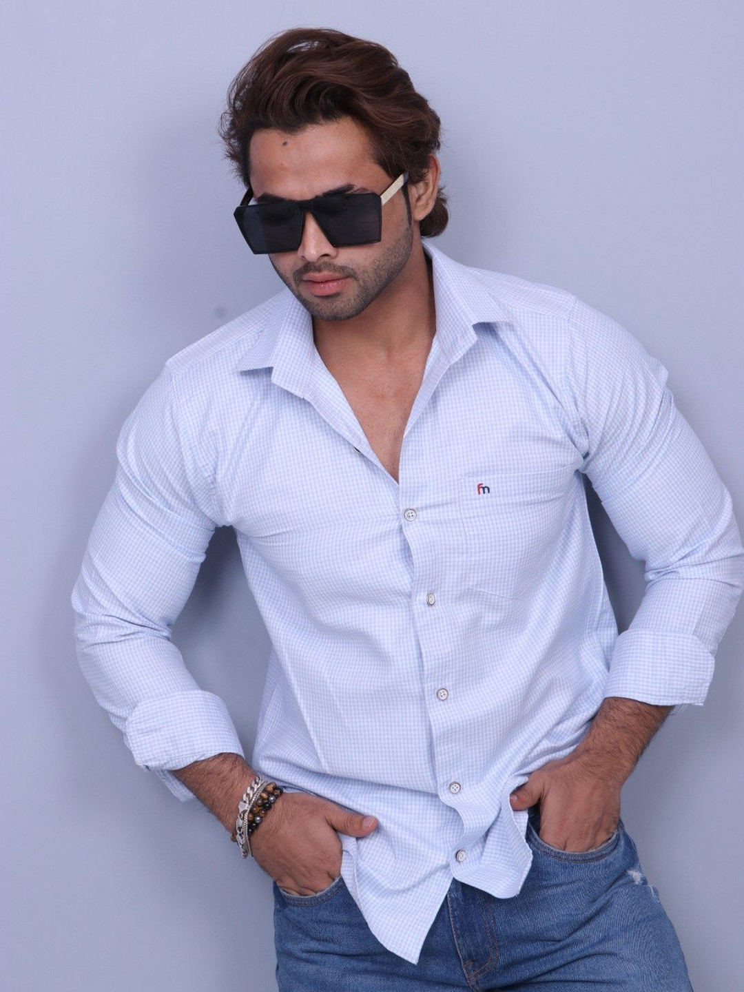 MODERNITY Men Comfort Slim Fit Micro Checked Spread Collar Cotton Casual Shirt