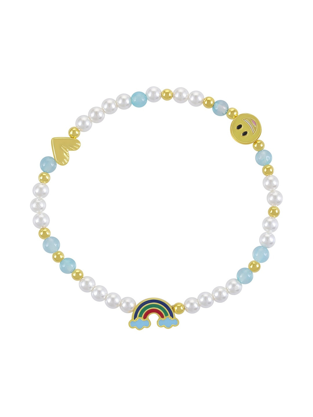 Nishani 925 Sterling Silver Gold-Plated Pearls Beaded Rainbow Elasticated Bracelet