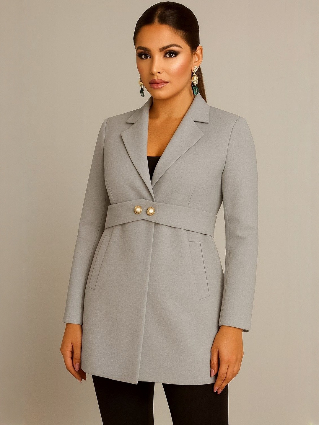 BUFFARO Notched Lapel Collar Solid Over Coat with  Two Pockets