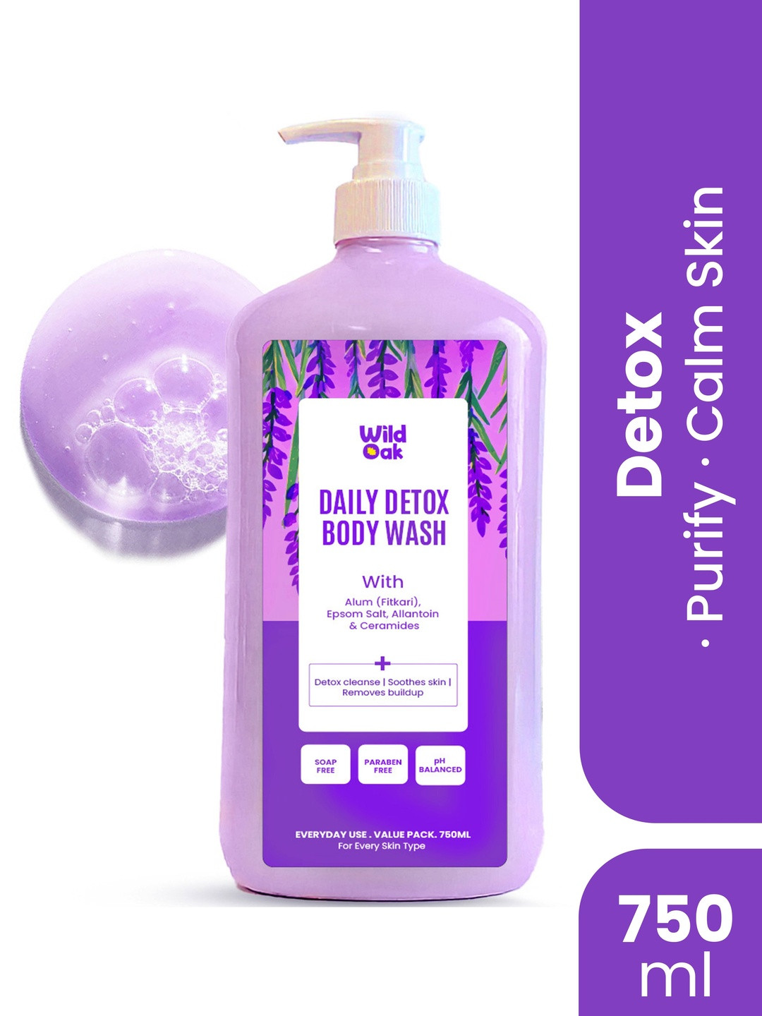 Wild Oak Fitkari & Epsom Salt Odor Control Muscle Relax & Detox Body Wash - 750ml